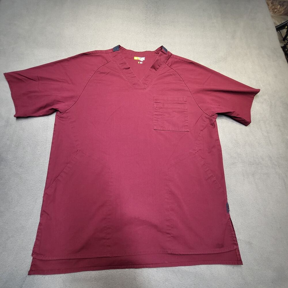 WonderFlex Scrubs Shirt Womens S Burgundy Short Sleeve Nursing Medical